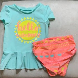 Two piece bathing suit.